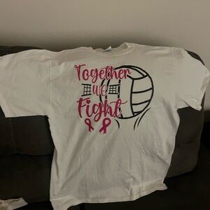 “Together We Fight” White T-Shirt with Pink and Black Volleyball Design